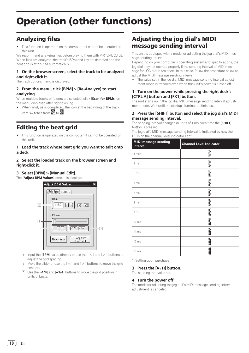 Operation (other functions), Analyzing files, Editing the beat grid | Pioneer DDJ-WeGO2 User Manual | Page 18 / 22