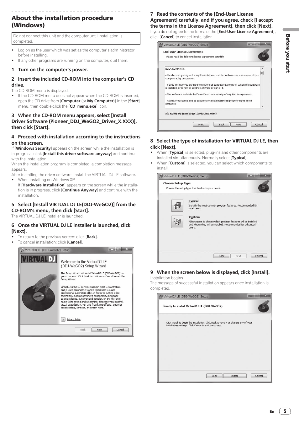 About the installation procedure (windows) | Pioneer DDJ-WeGO2 User Manual | Page 5 / 22