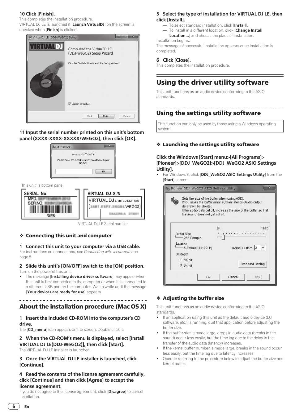 Using the driver utility software, About the installation procedure (mac os x), Using the settings utility software | Pioneer DDJ-WeGO2 User Manual | Page 6 / 22