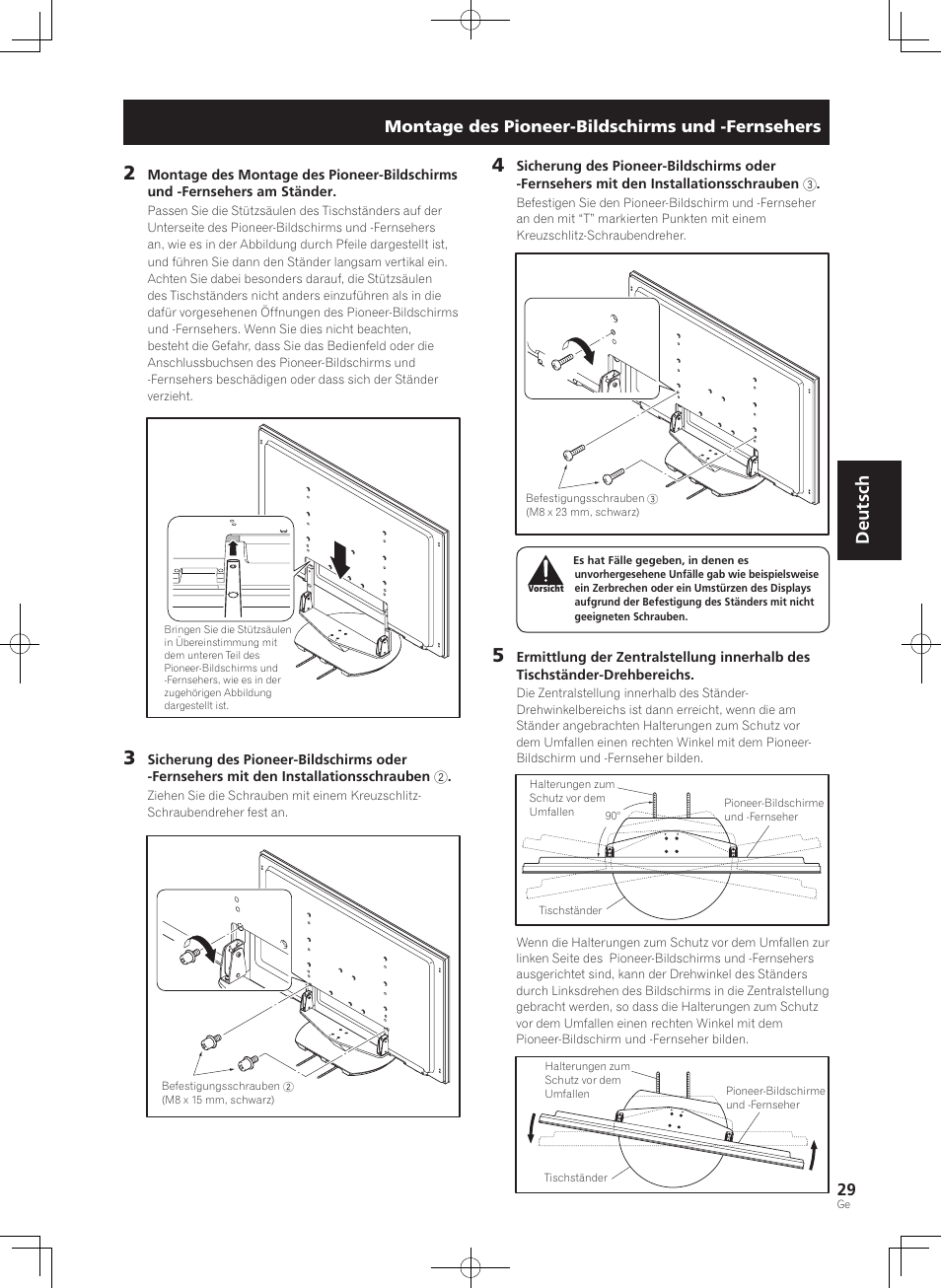 Deutsch, Montage des pioneer-bildschirms und -fernsehers | Pioneer KRP-SW01 User Manual | Page 29 / 74