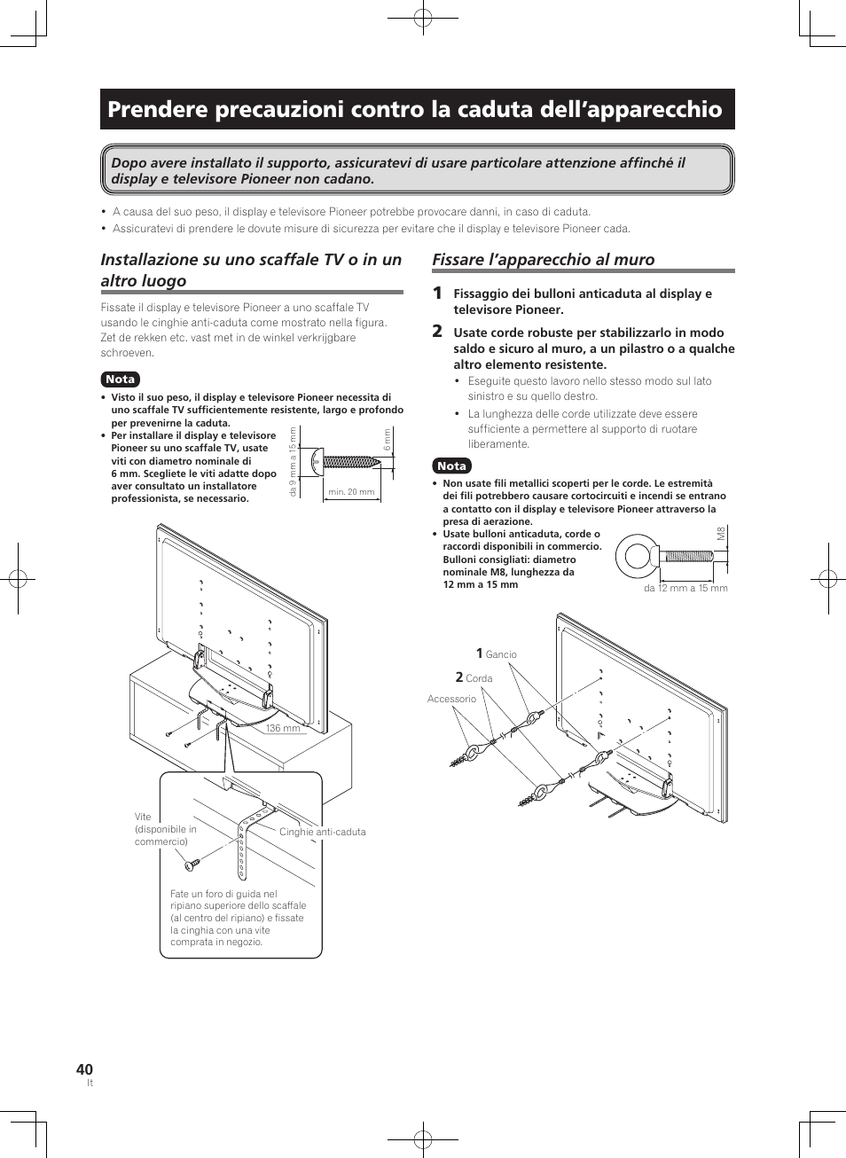 Fissare l’apparecchio al muro | Pioneer KRP-SW01 User Manual | Page 40 / 74