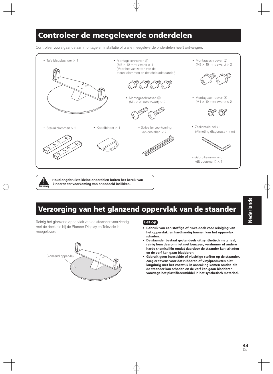 Controleer de meegeleverde onderdelen, Nederlands | Pioneer KRP-SW01 User Manual | Page 43 / 74
