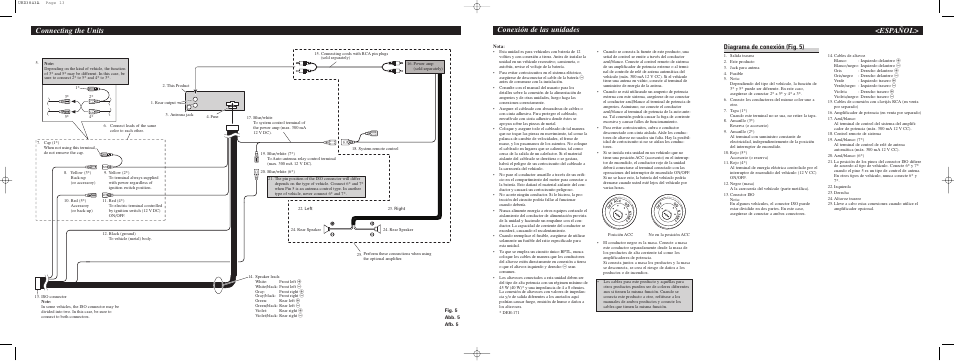 Conexión de las unidades, Español, Connecting the units | Diagrama de conexión (fig. 5) | Pioneer DEH-1730R User Manual | Page 4 / 6