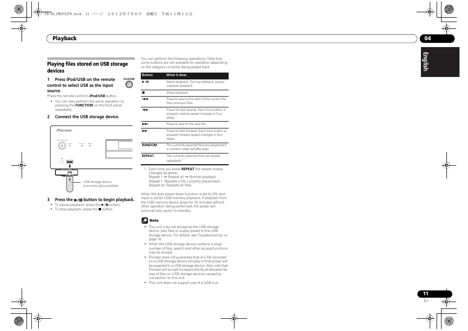 Playing files stored on usb storage devices, Playback 04 | Pioneer PD-50-S User Manual | Page 11 / 116