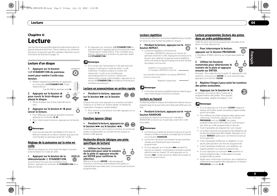 04 lecture, Lecture d’un disque, Ordre prédéterminé) | Lecture | Pioneer PD-50-S User Manual | Page 25 / 116