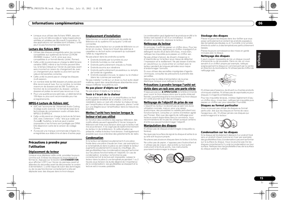 Précautions à prendre pour l’utilisation | Pioneer PD-50-S User Manual | Page 31 / 116