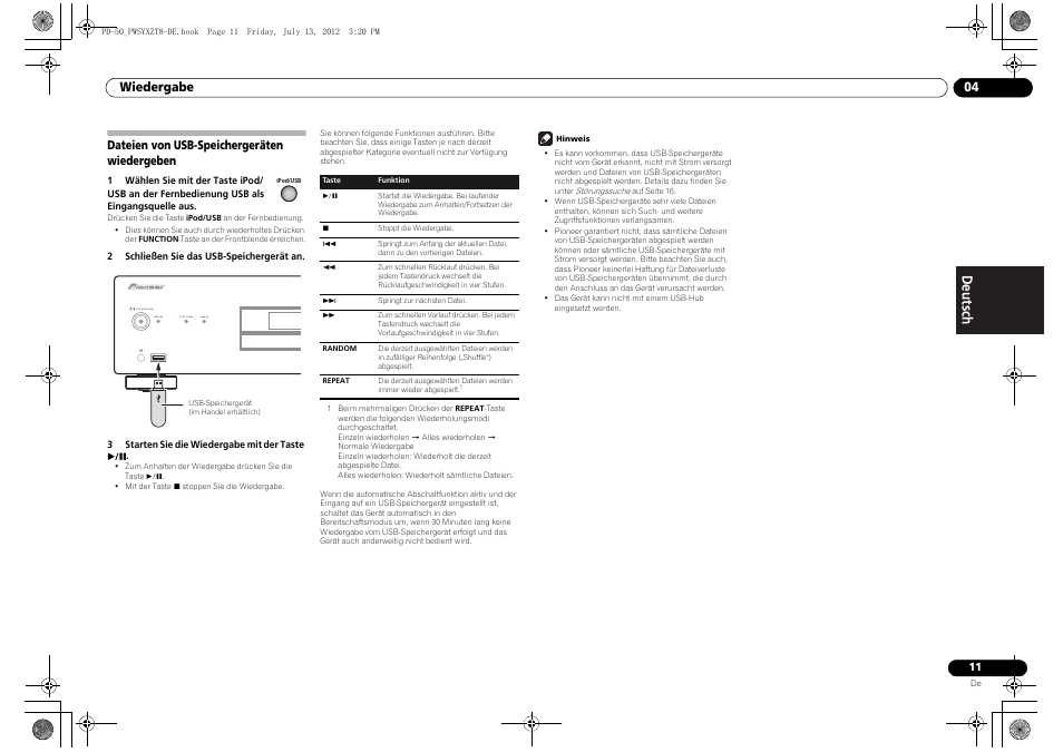 Dateien von usb-speichergeräten, Wiedergeben, Wiedergabe 04 | Dateien von usb-speichergeräten wiedergeben | Pioneer PD-50-S User Manual | Page 43 / 116