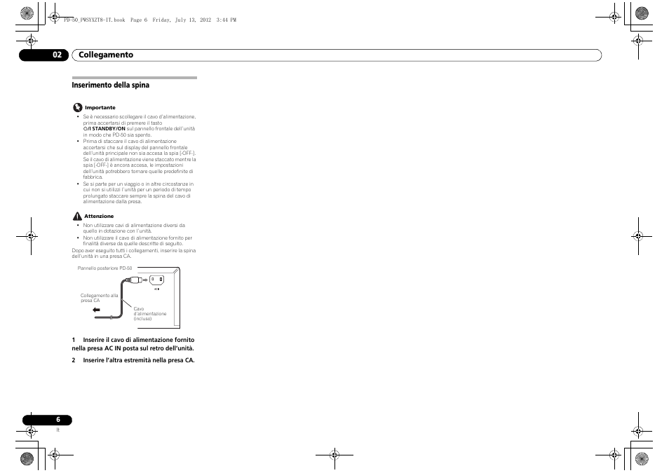 Inserimento della spina, Collegamento 02 | Pioneer PD-50-S User Manual | Page 54 / 116