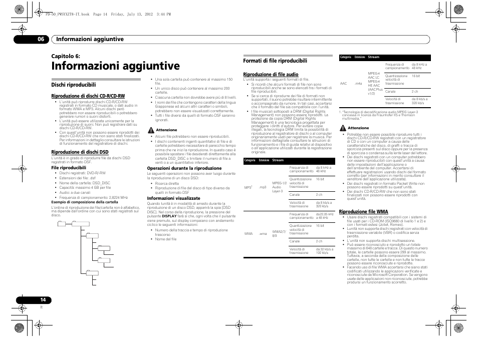 06 informazioni aggiuntive, Dischi riproducibili, Formati di file riproducibili | Informazioni aggiuntive, Informazioni aggiuntive 06, Capitolo 6 | Pioneer PD-50-S User Manual | Page 62 / 116