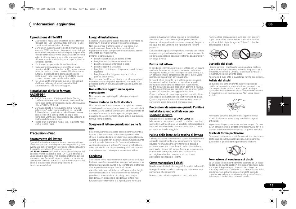 Precauzioni d’uso | Pioneer PD-50-S User Manual | Page 63 / 116