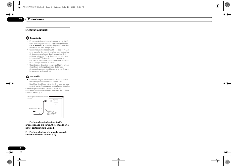 Enchufar la unidad, Conexiones 02 | Pioneer PD-50-S User Manual | Page 86 / 116