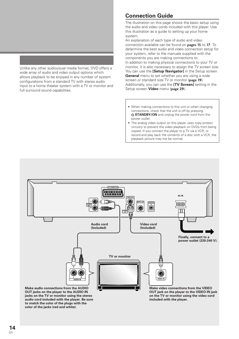 Making connections, Connecting your dvd player, Connection guide | Pioneer DV-340 User Manual | Page 14 / 56