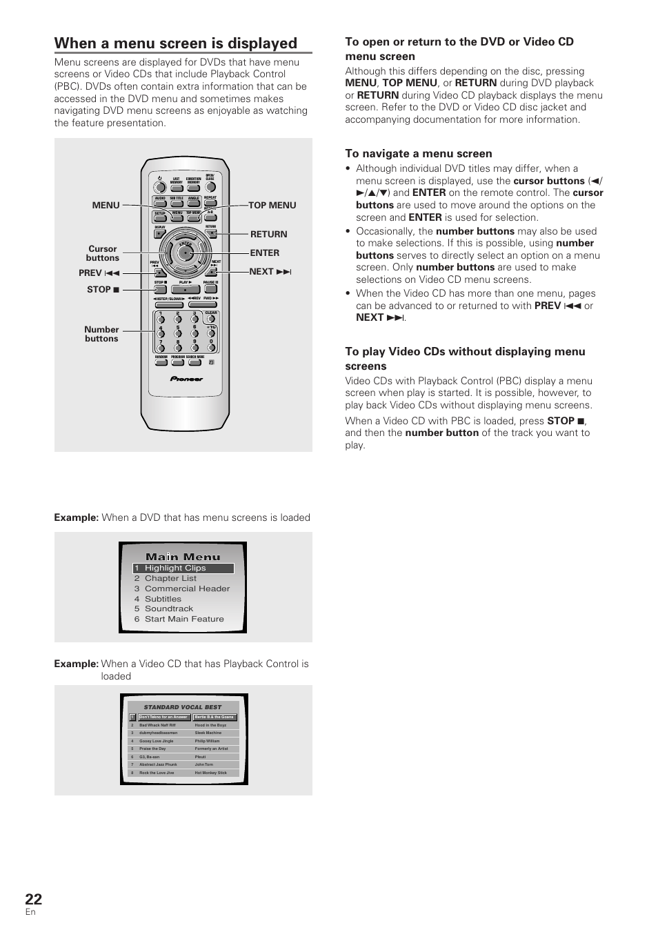 When a menu screen is displayed | Pioneer DV-340 User Manual | Page 22 / 56