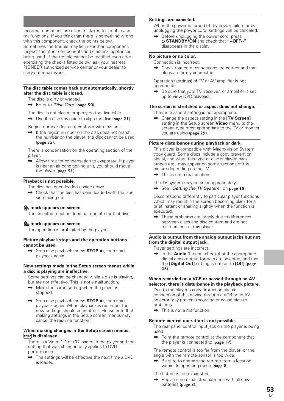 Troubleshooting | Pioneer DV-340 User Manual | Page 53 / 56