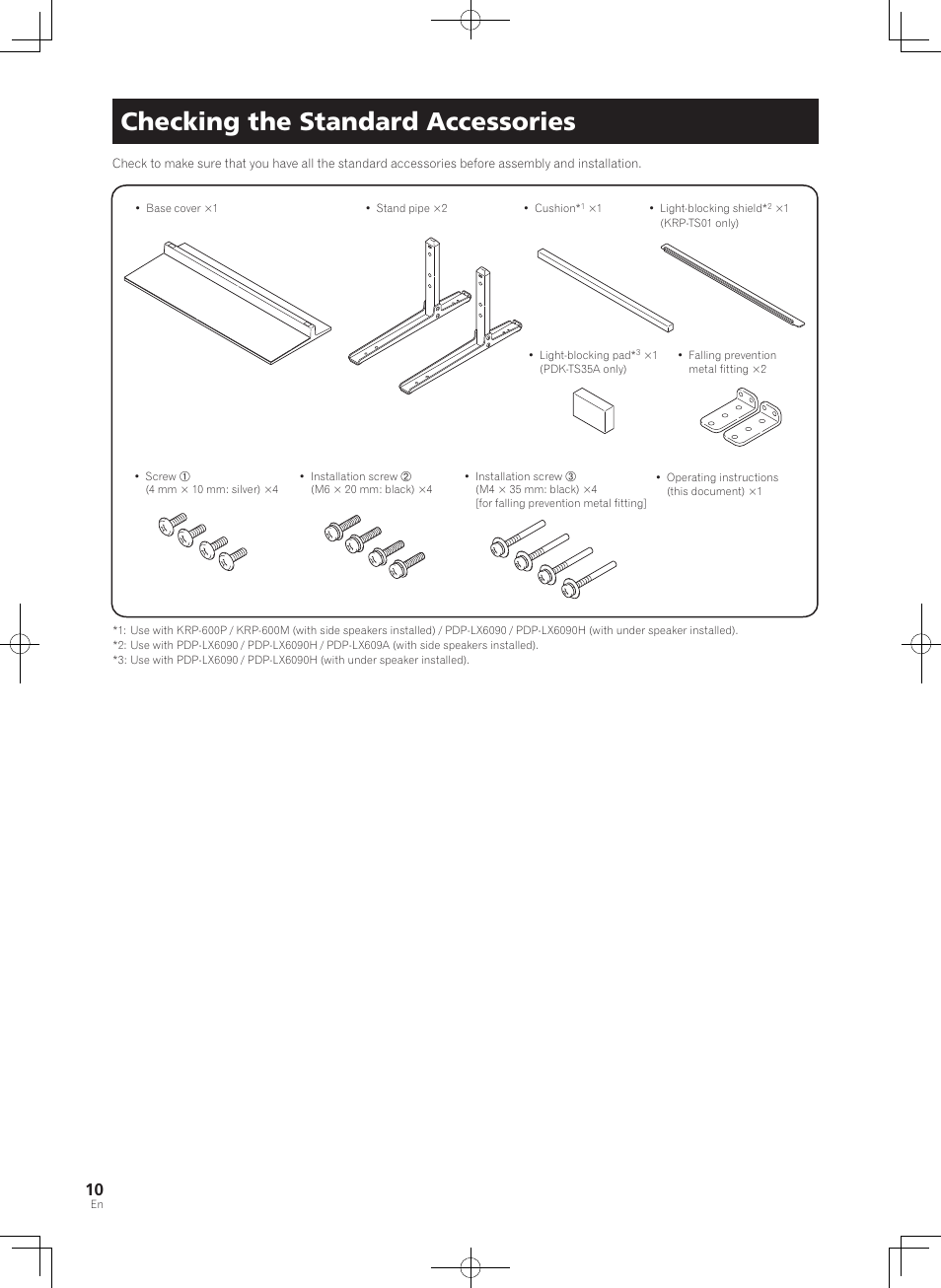 Checking the standard accessories | Pioneer PDK-TS35A User Manual | Page 10 / 73