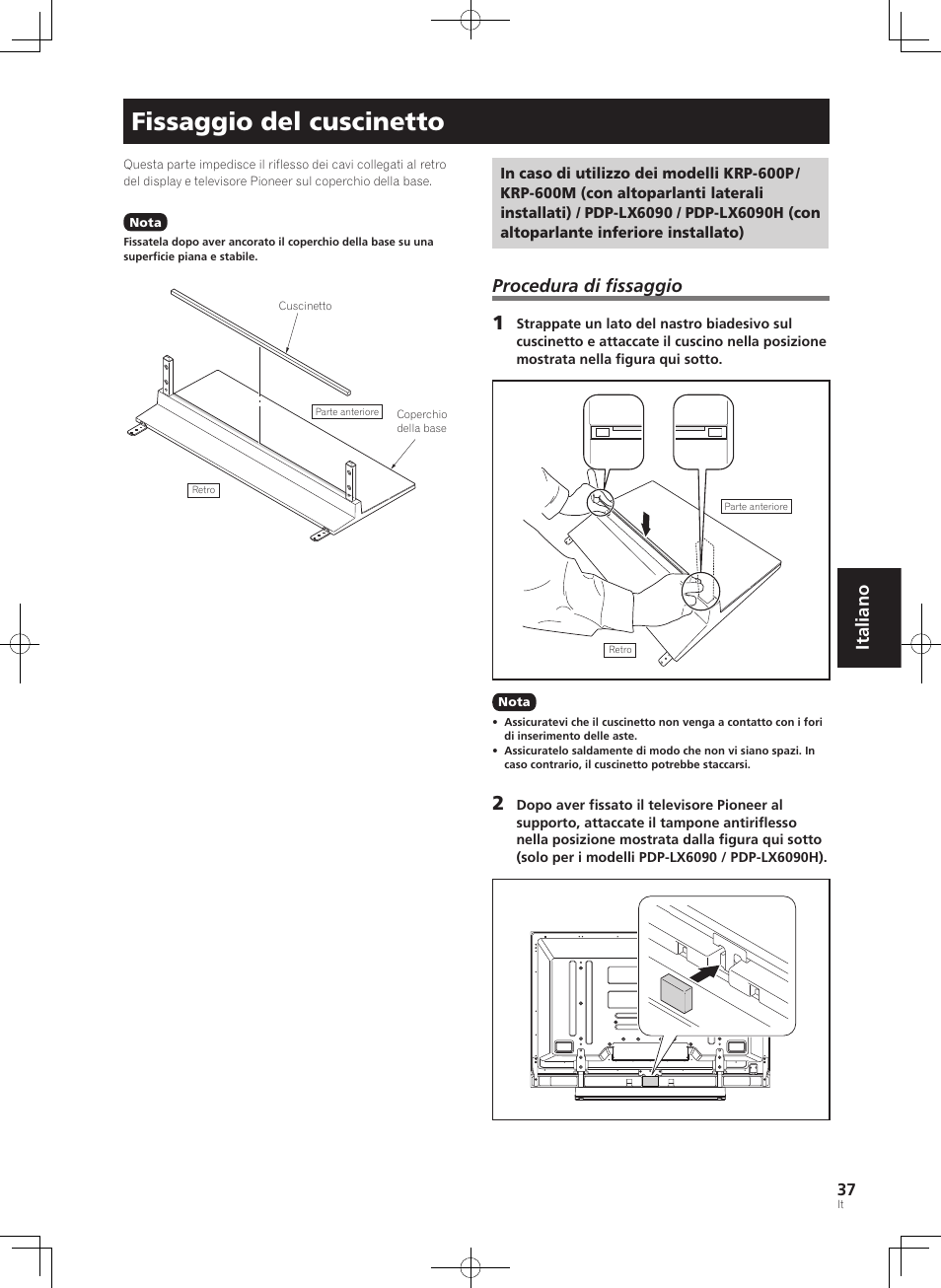 Fissaggio del cuscinetto, Italiano, Procedura di fissaggio | Pioneer PDK-TS35A User Manual | Page 37 / 73