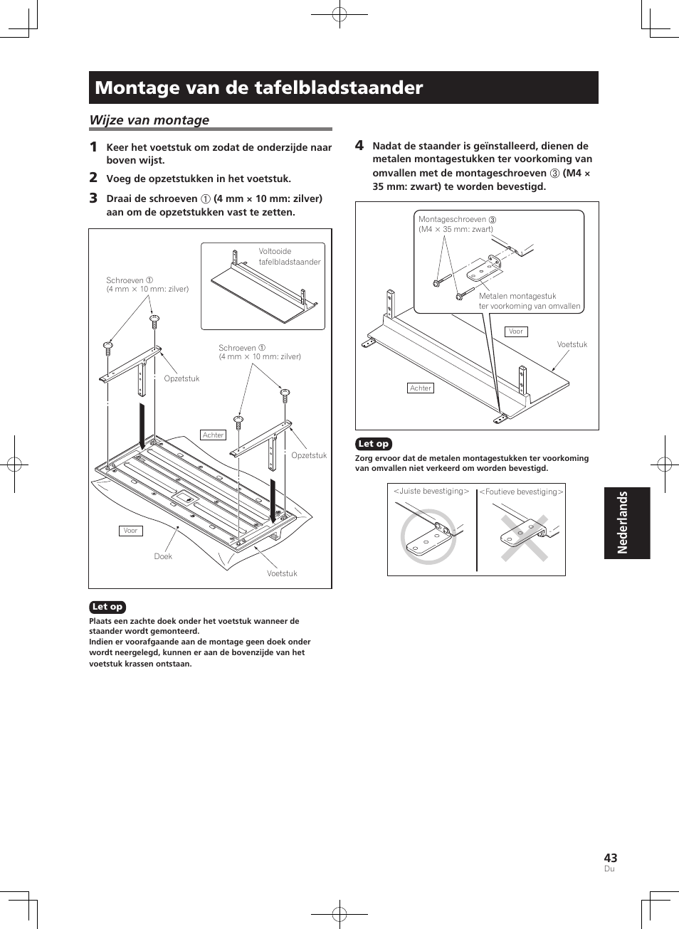 Montage van de tafelbladstaander, Nederlands wijze van montage | Pioneer PDK-TS35A User Manual | Page 43 / 73