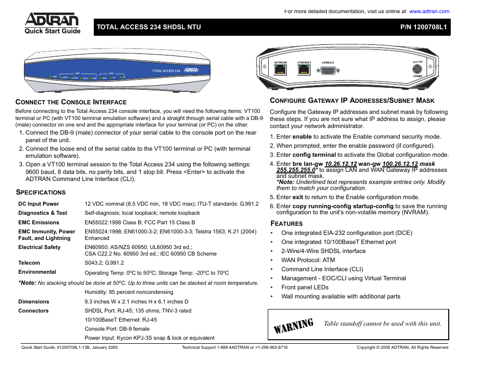 ADTRAN 234 User Manual | 2 pages
