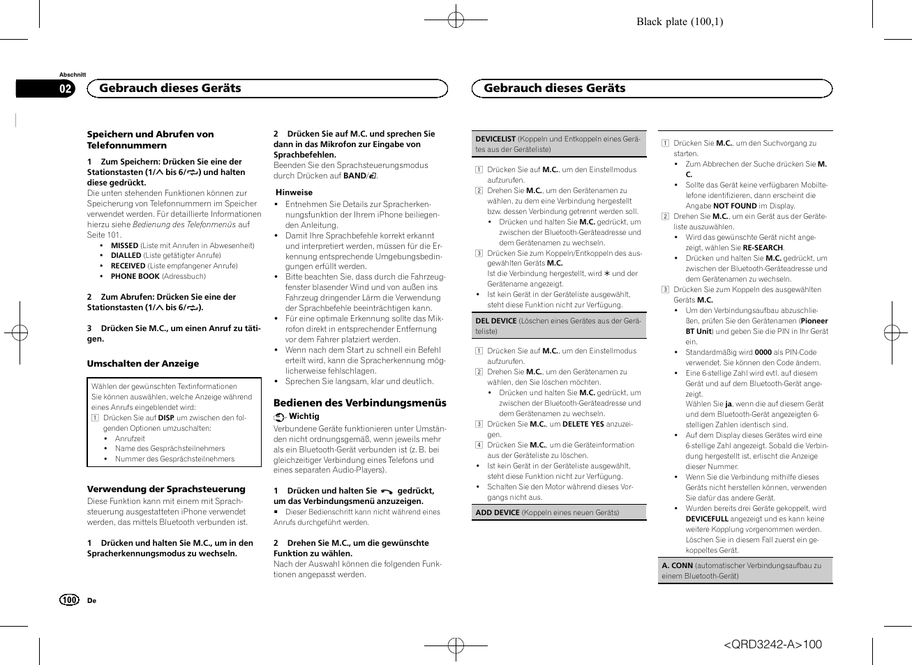Bedienen des verbindungsmenüs auf seite 100, Bedienen des ver- bindungsmenüs auf seite 100, Gebrauch dieses geräts | Pioneer MVH-X560BT User Manual | Page 100 / 164
