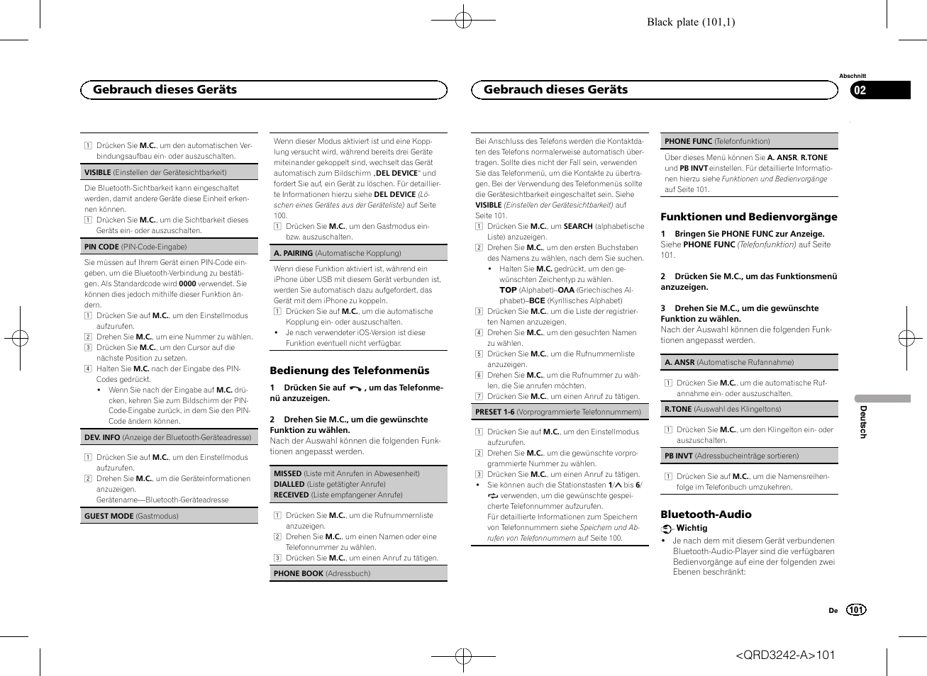 Bedienung des tele- fonmenüs auf seite 101, Bedienung des telefonmenüs auf seite, Gebrauch dieses geräts | Pioneer MVH-X560BT User Manual | Page 101 / 164