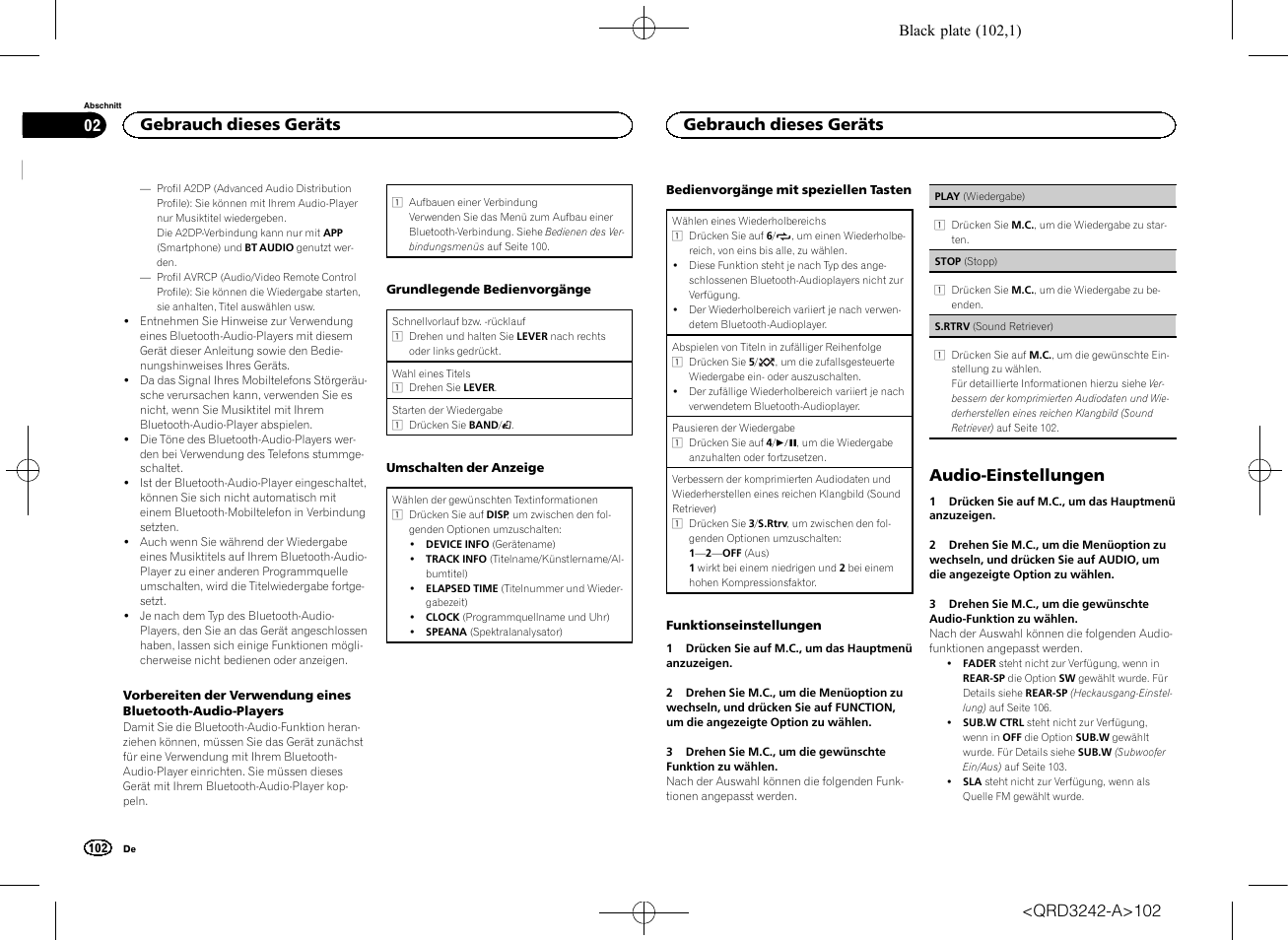 Audio-einstellungen, Gebrauch dieses geräts | Pioneer MVH-X560BT User Manual | Page 102 / 164