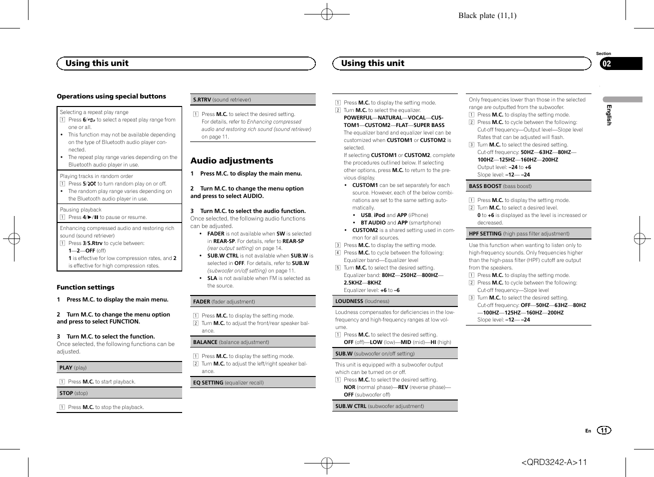 Audio adjustments, Using this unit | Pioneer MVH-X560BT User Manual | Page 11 / 164