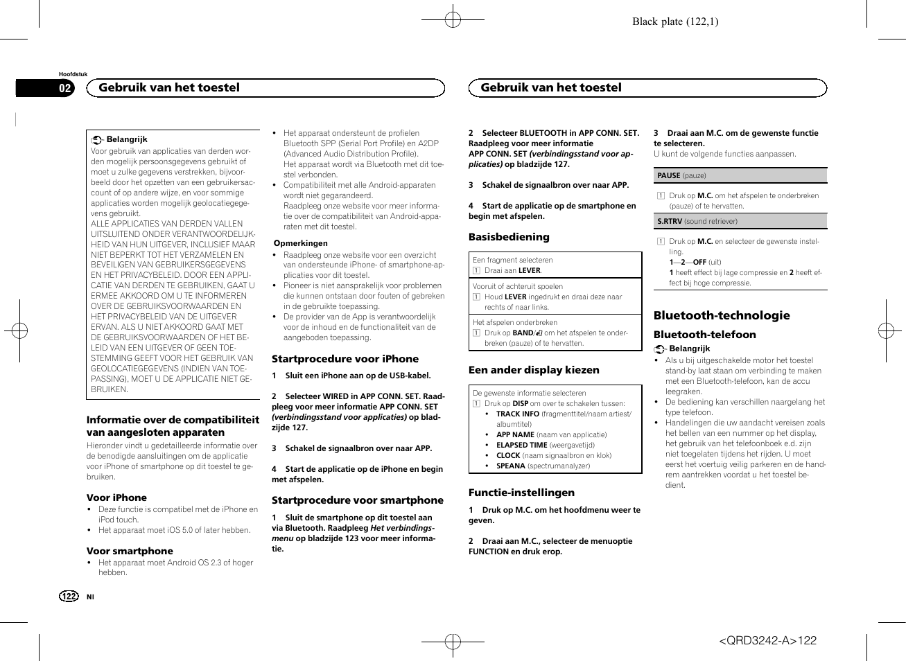 Bluetooth-technologie, Gebruik van het toestel | Pioneer MVH-X560BT User Manual | Page 122 / 164