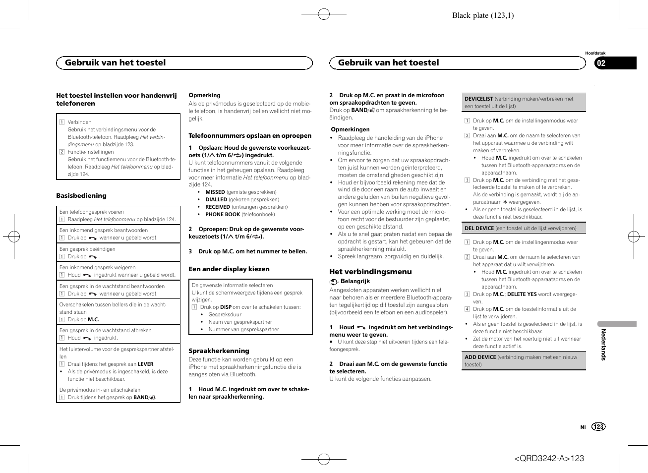 Gebruik van het toestel | Pioneer MVH-X560BT User Manual | Page 123 / 164