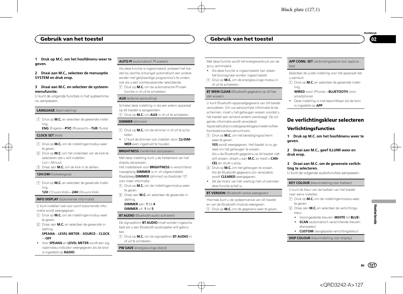 De verlichtingskleur selecteren, Gebruik van het toestel | Pioneer MVH-X560BT User Manual | Page 127 / 164