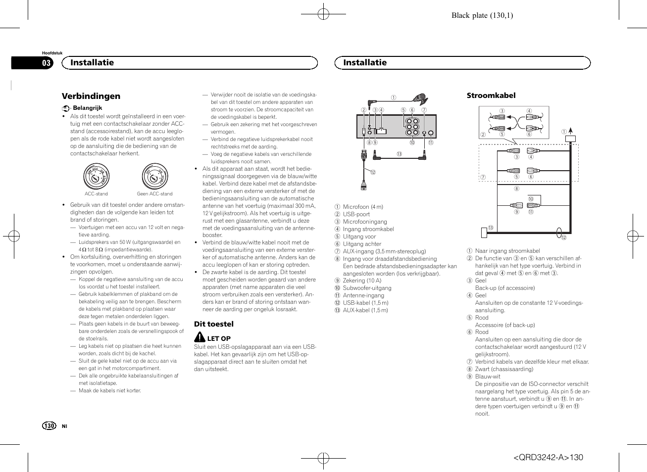 Verbindingen, Installatie | Pioneer MVH-X560BT User Manual | Page 130 / 164