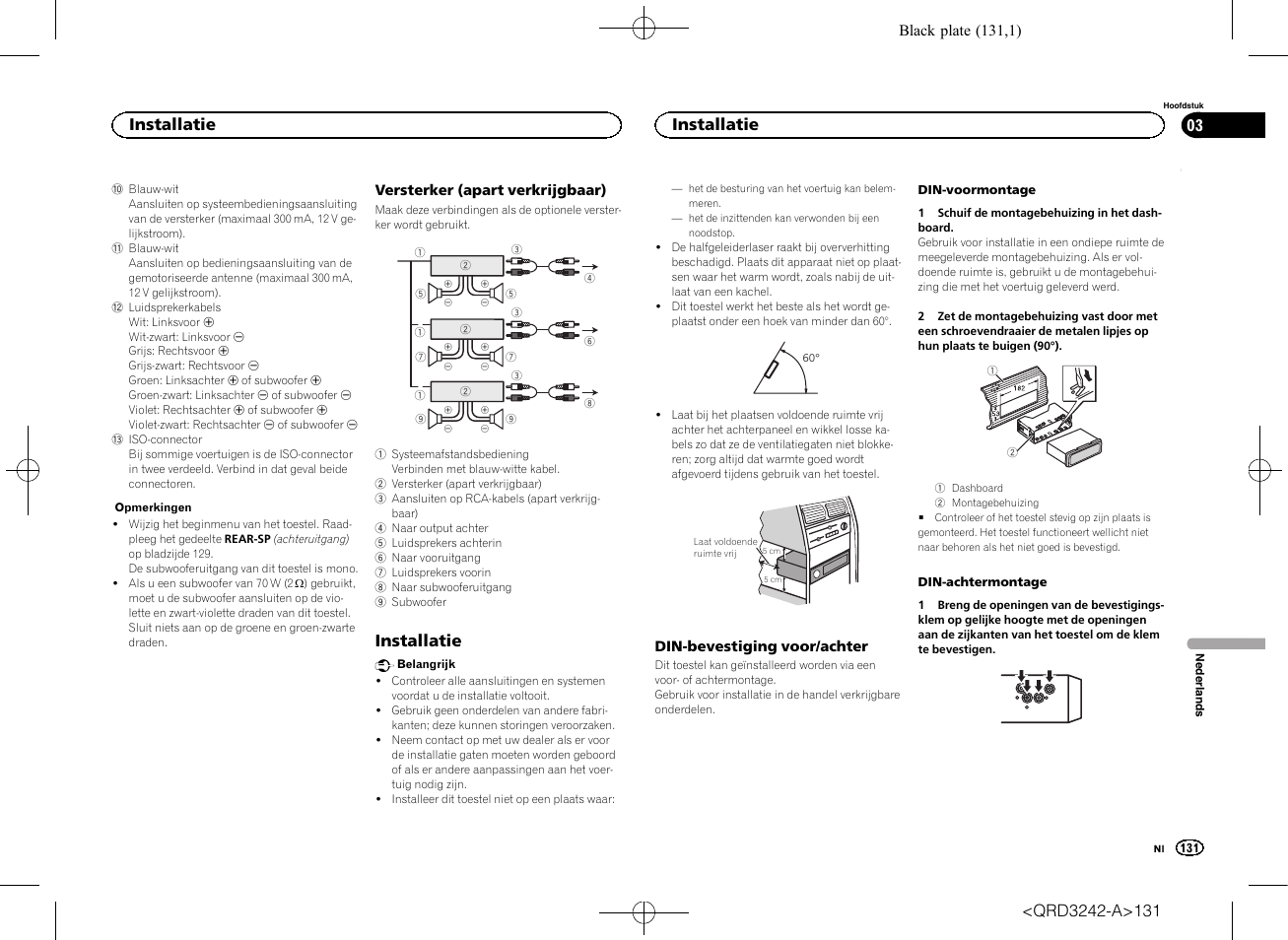 Installatie | Pioneer MVH-X560BT User Manual | Page 131 / 164