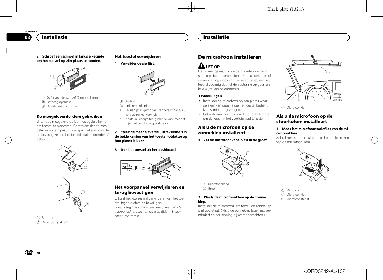 De microfoon installeren, Installatie | Pioneer MVH-X560BT User Manual | Page 132 / 164