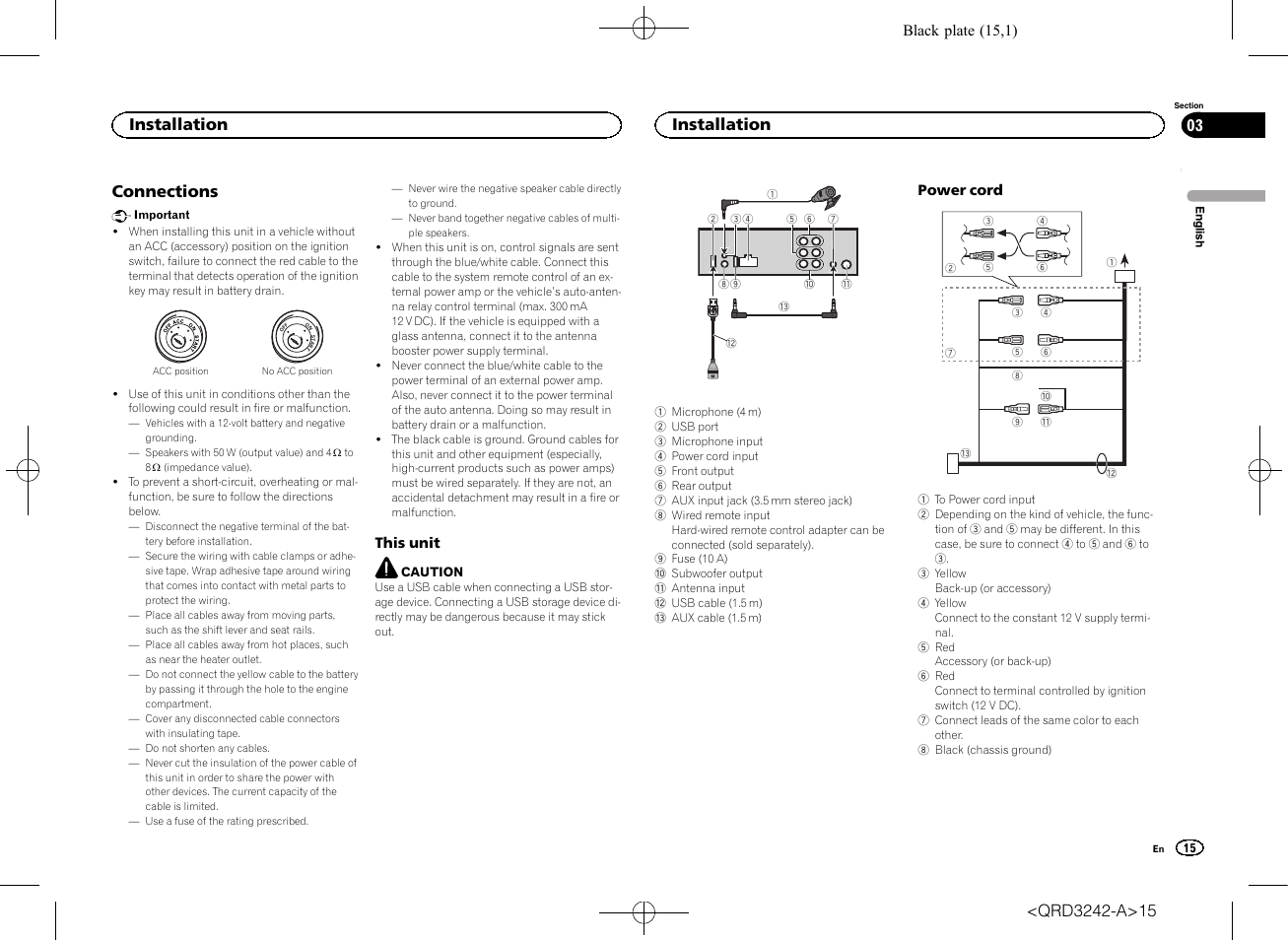 Connections, Installation | Pioneer MVH-X560BT User Manual | Page 15 / 164