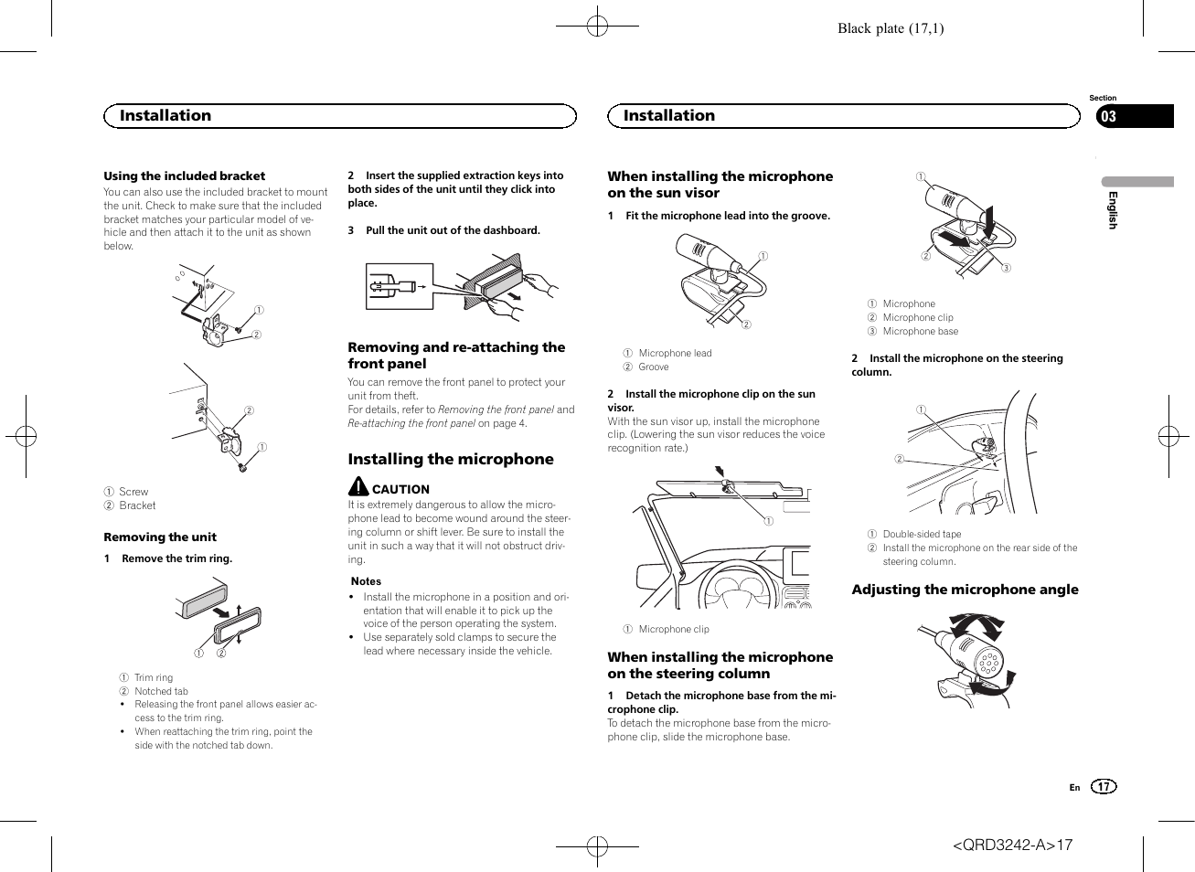 Installing the microphone, Installation | Pioneer MVH-X560BT User Manual | Page 17 / 164