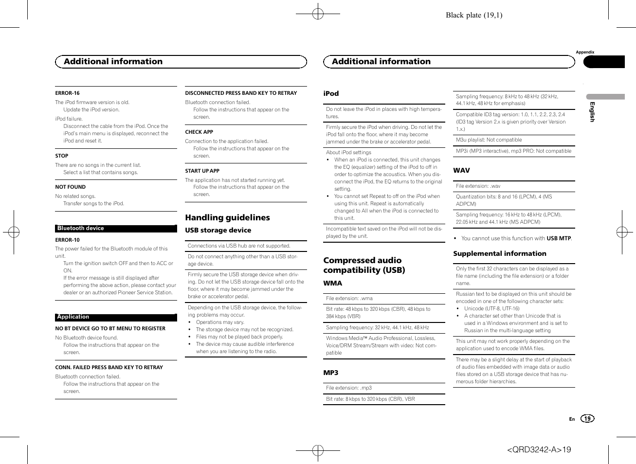 Handling guidelines, Compressed audio compatibility (usb), Additional information | Pioneer MVH-X560BT User Manual | Page 19 / 164