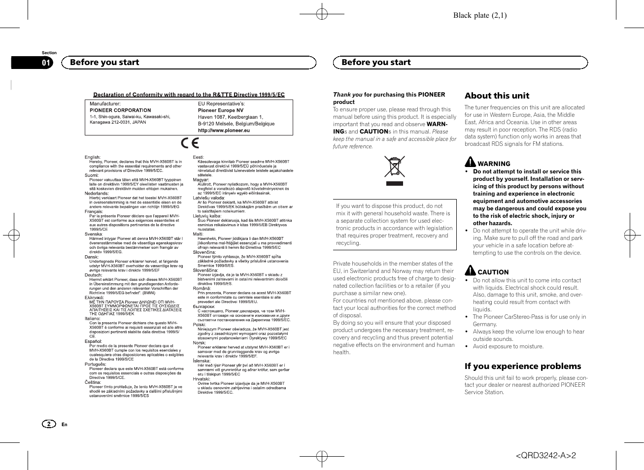 Owner, S manual, Digital media receiver | Pioneer MVH-X560BT User Manual | Page 2 / 164
