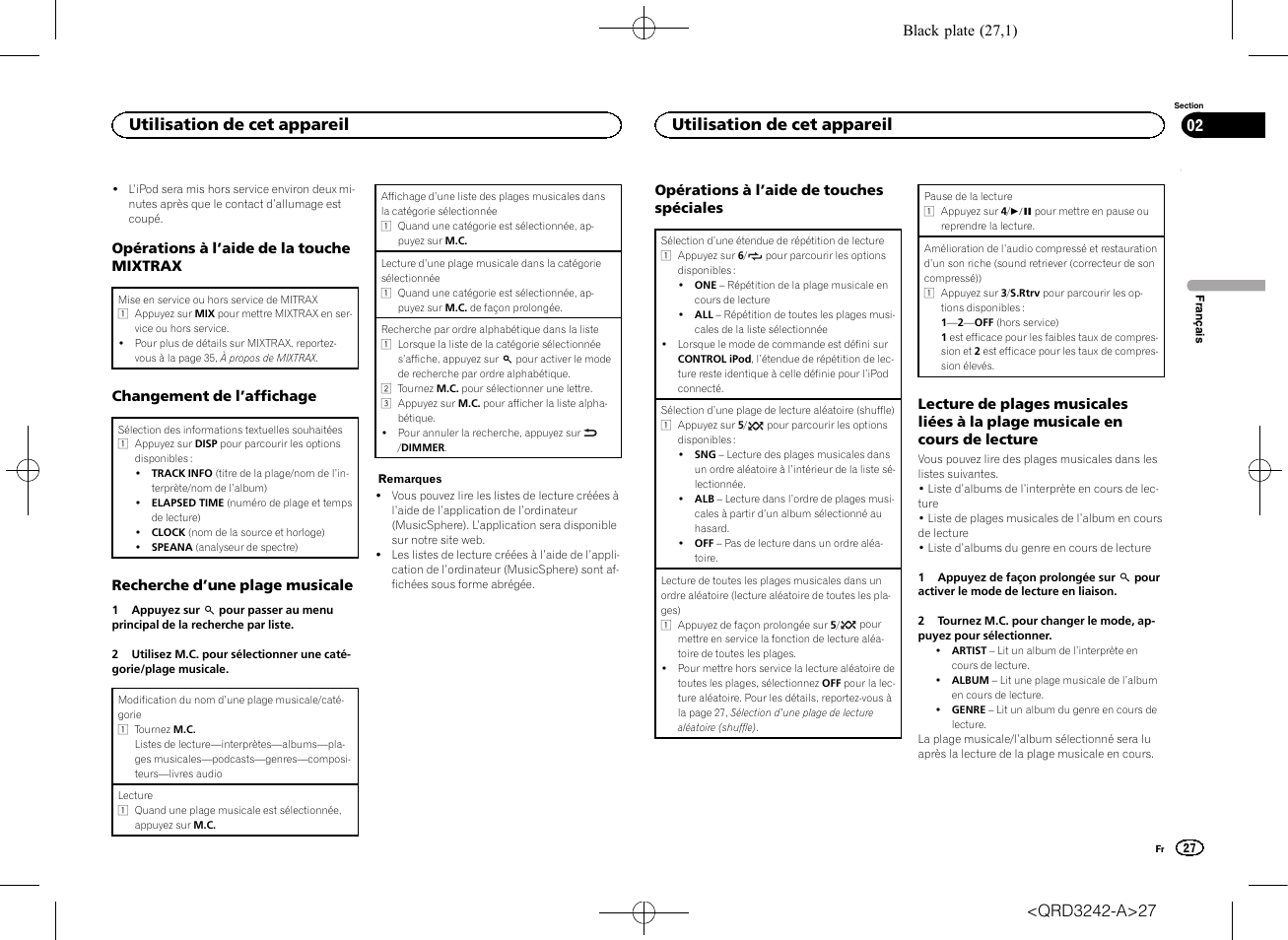 Utilisation de cet appareil | Pioneer MVH-X560BT User Manual | Page 27 / 164