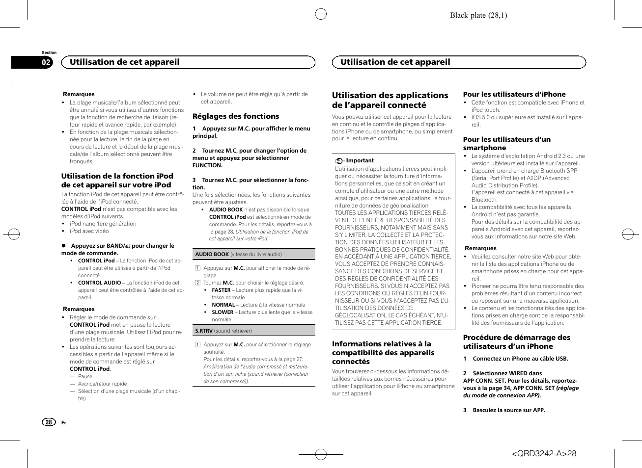 Utilisation de cet appareil | Pioneer MVH-X560BT User Manual | Page 28 / 164