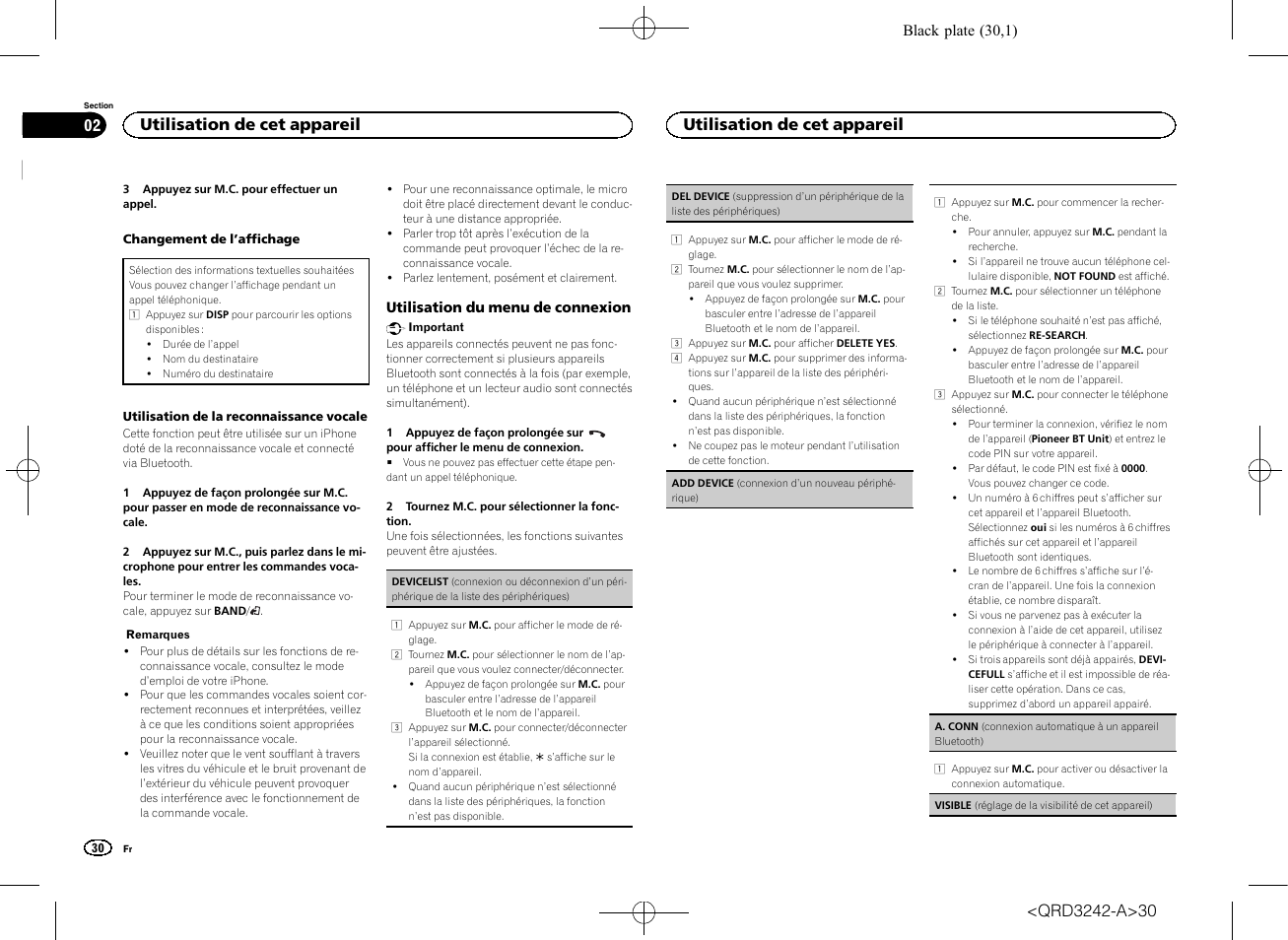 Utilisation de cet appareil | Pioneer MVH-X560BT User Manual | Page 30 / 164