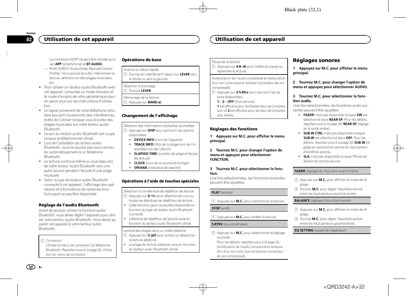 Réglages sonores, Utilisation de cet appareil | Pioneer MVH-X560BT User Manual | Page 32 / 164