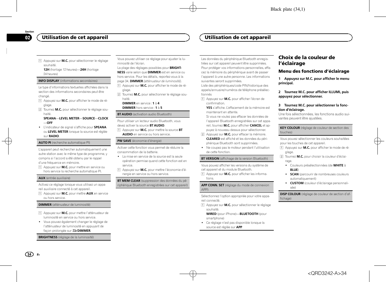 Choix de la couleur de l ’éclairage, Utilisation de cet appareil | Pioneer MVH-X560BT User Manual | Page 34 / 164