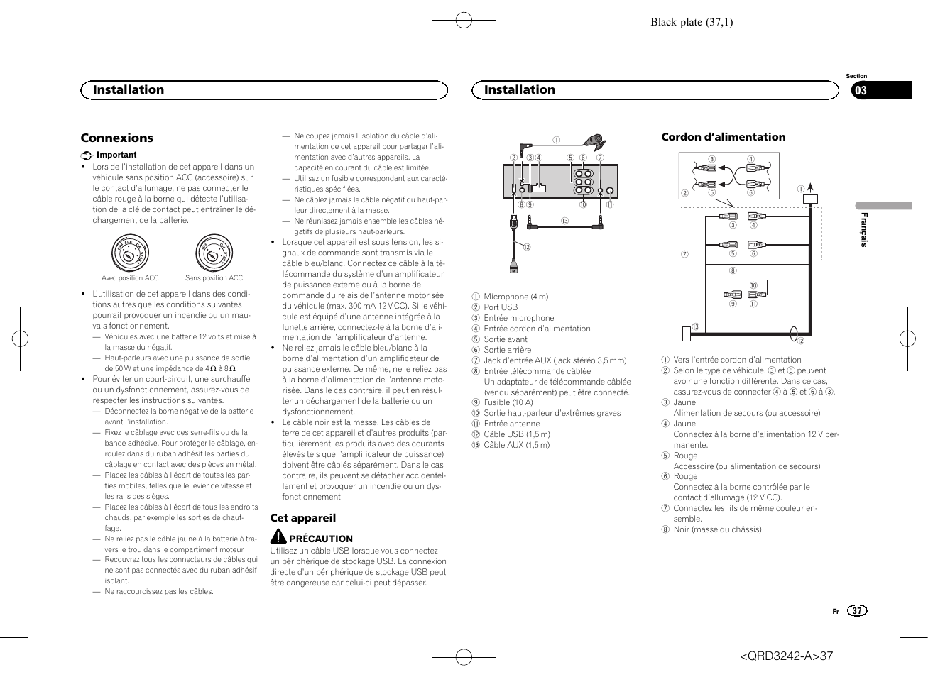 Connexions, Installation | Pioneer MVH-X560BT User Manual | Page 37 / 164