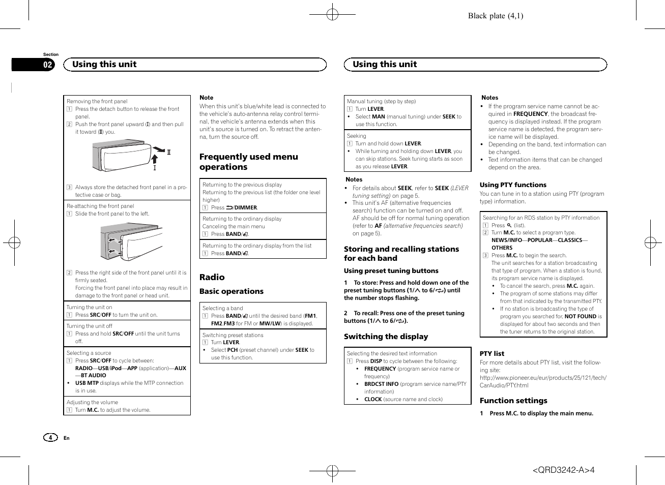 Frequently used menu operations, Radio, Using this unit | Pioneer MVH-X560BT User Manual | Page 4 / 164