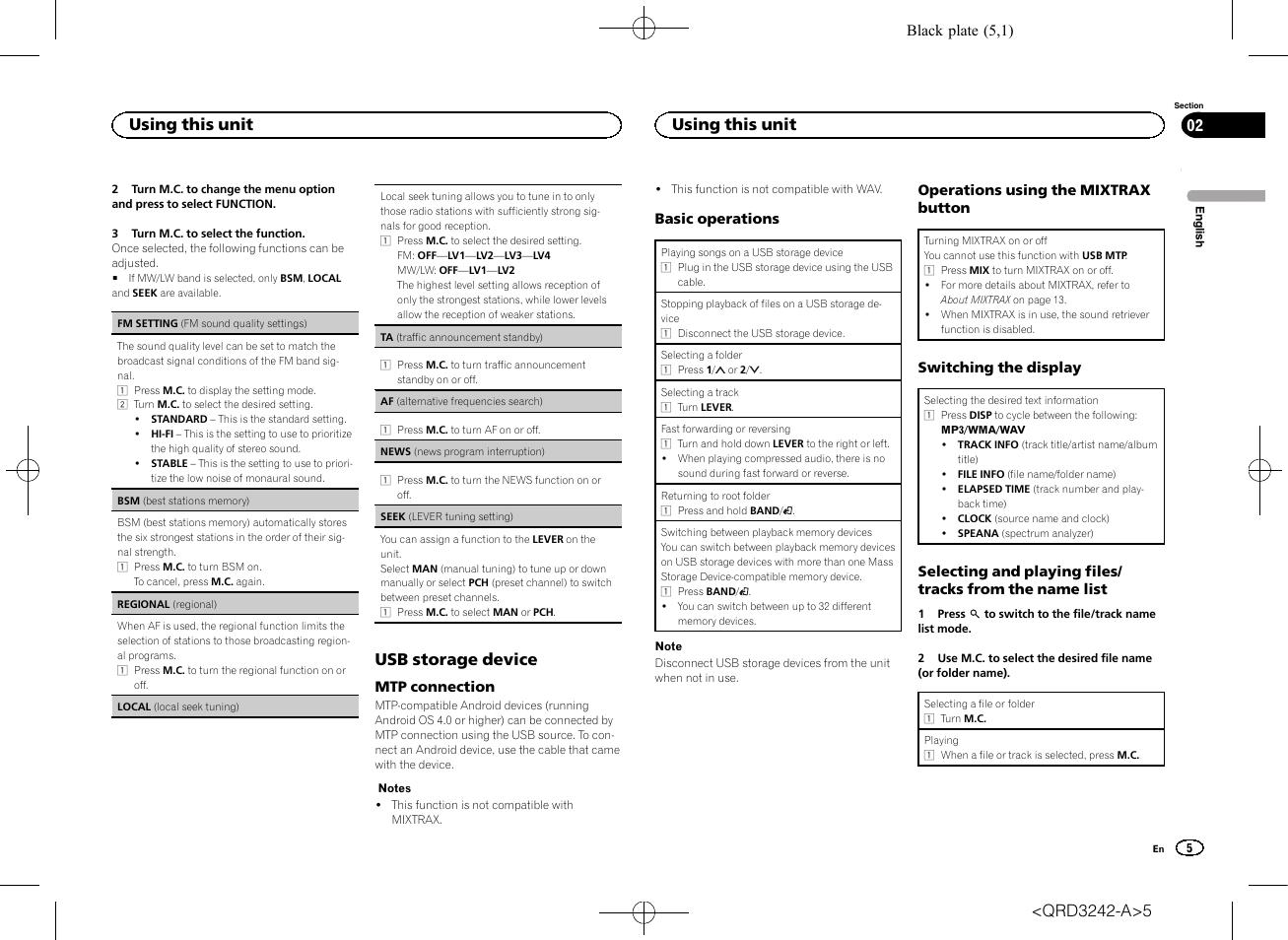 Seek (lever, Af (alternative frequencies search), Usb storage device | Using this unit | Pioneer MVH-X560BT User Manual | Page 5 / 164