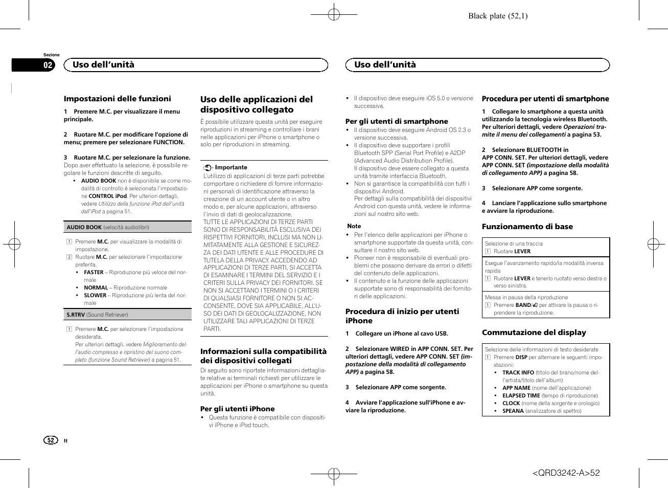 Uso delle applicazioni del dispositivo collegato, Uso dell ’unità | Pioneer MVH-X560BT User Manual | Page 52 / 164