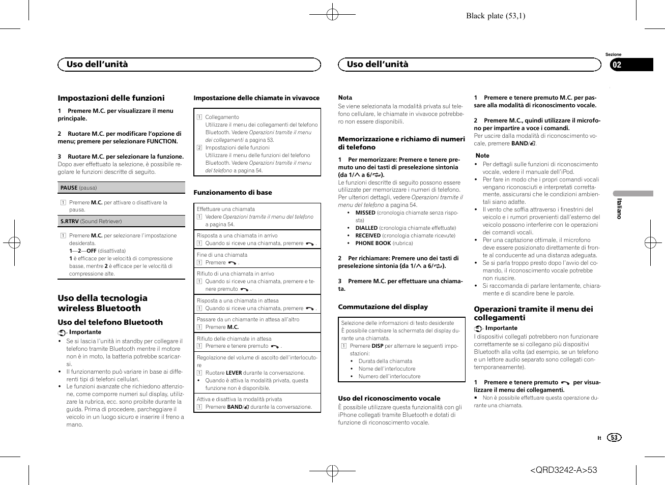 Uso della tecnologia wireless bluetooth, Uso dell ’unità | Pioneer MVH-X560BT User Manual | Page 53 / 164