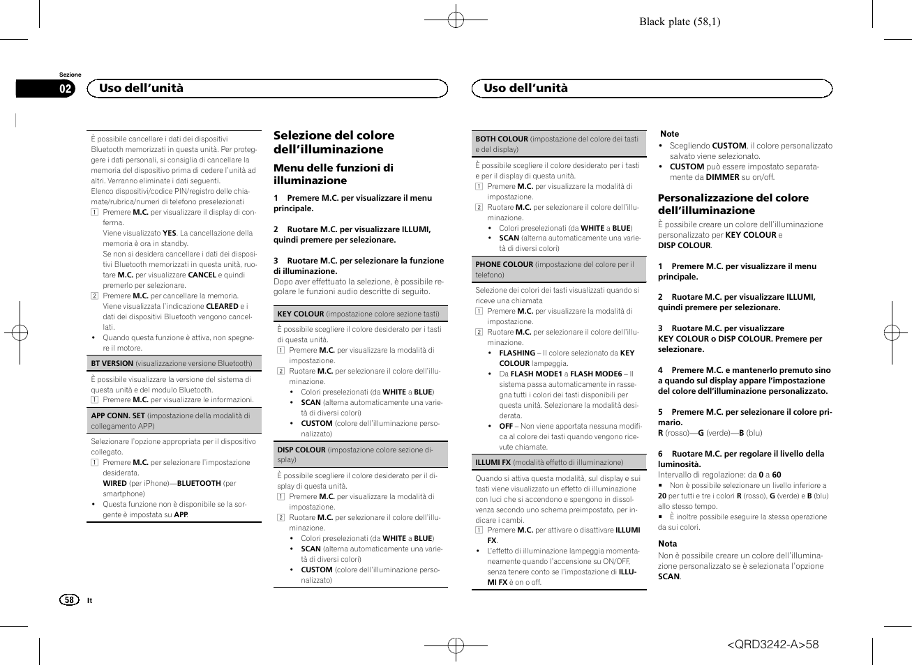 Selezione del colore dell ’illuminazione, Uso dell ’unità | Pioneer MVH-X560BT User Manual | Page 58 / 164