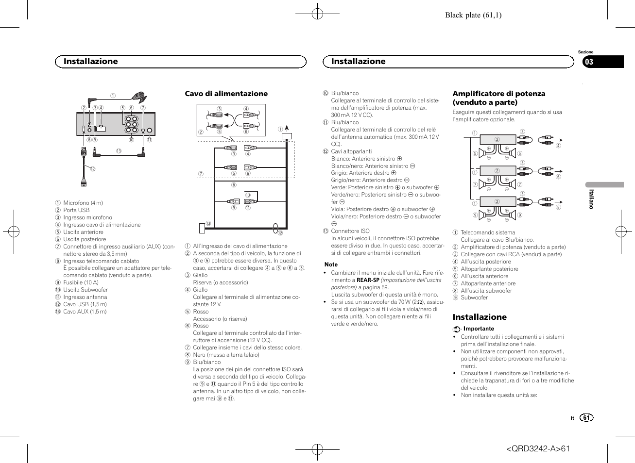 Installazione | Pioneer MVH-X560BT User Manual | Page 61 / 164