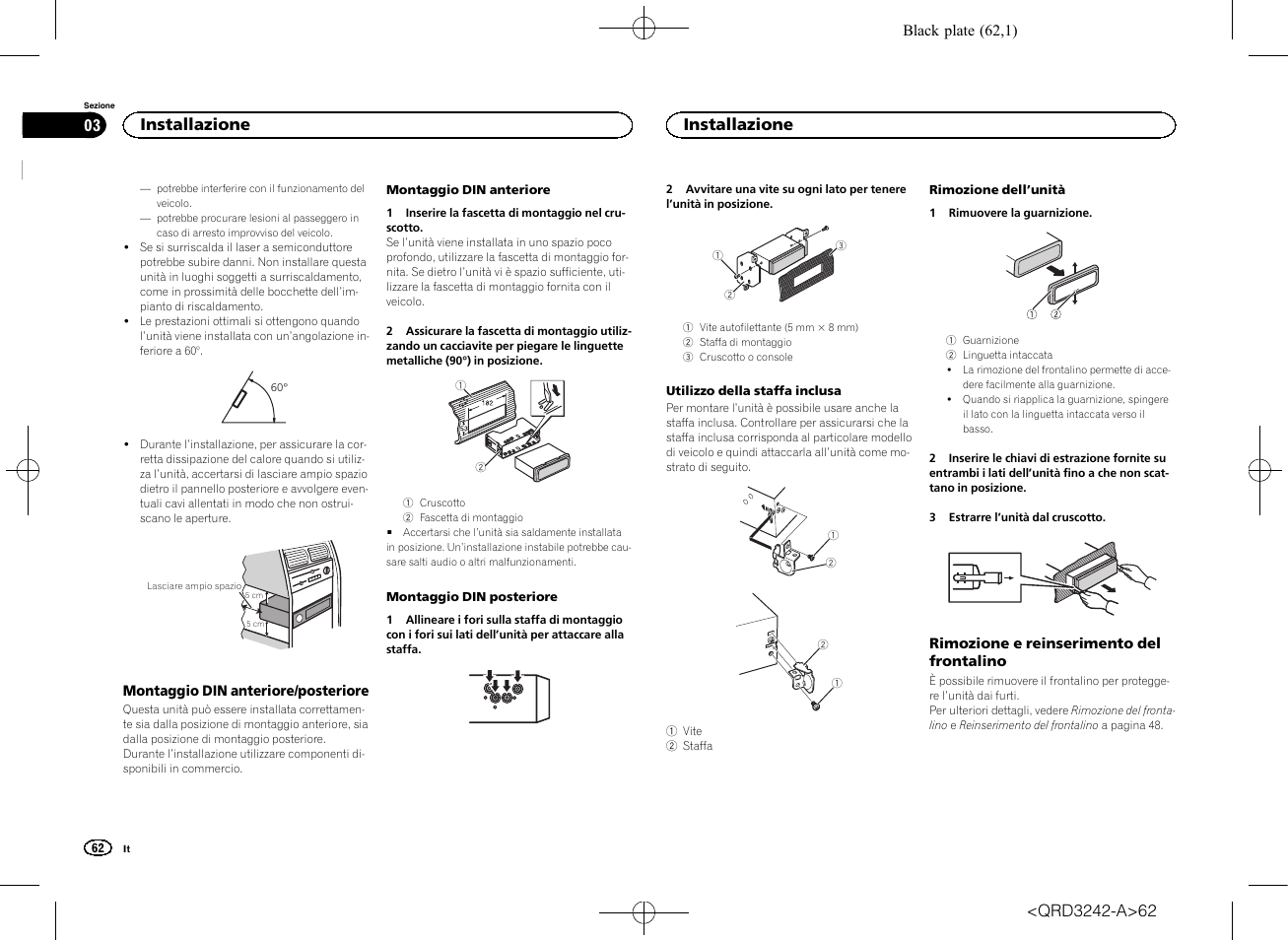 Installazione | Pioneer MVH-X560BT User Manual | Page 62 / 164