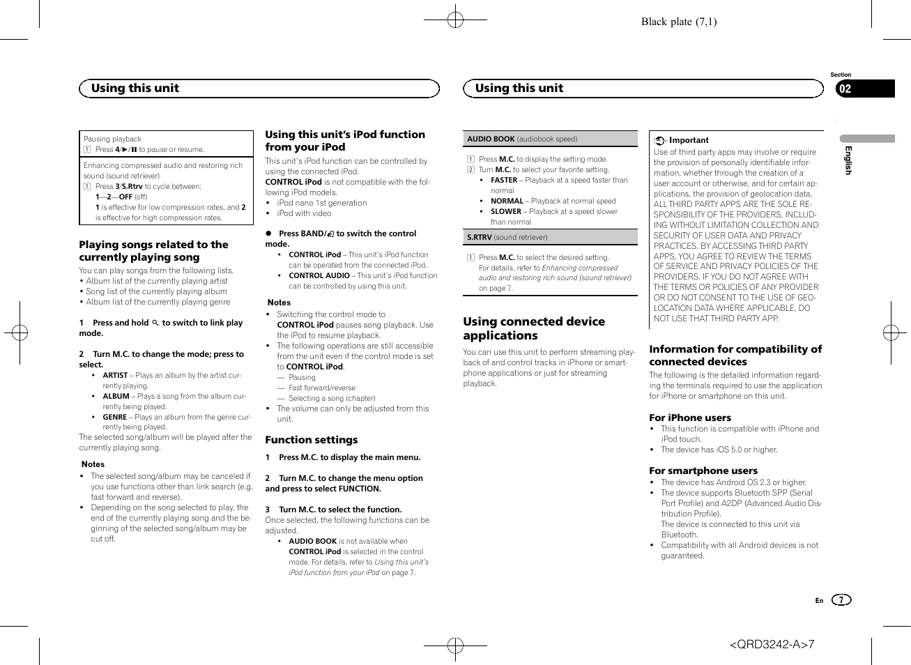 Using connected device applications, Using this unit | Pioneer MVH-X560BT User Manual | Page 7 / 164